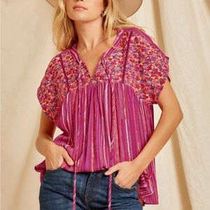 Savanna Jane Pink and Multicolor Embroidered Blouse